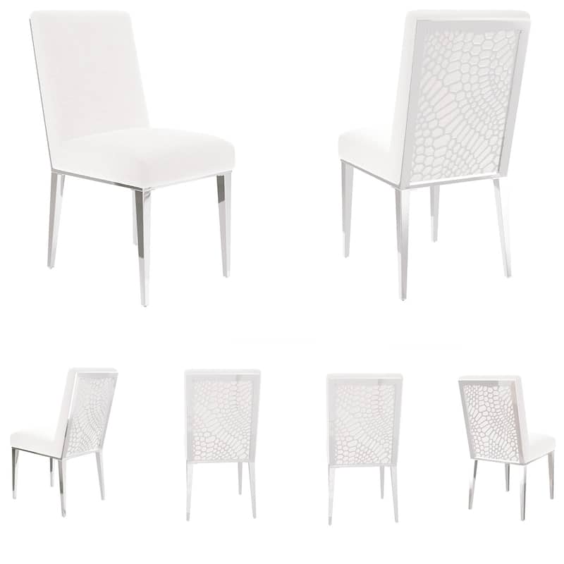 Luxury White Boucle Fabric Upholstered Living Room Chairs with Silver Legs - Set of 6