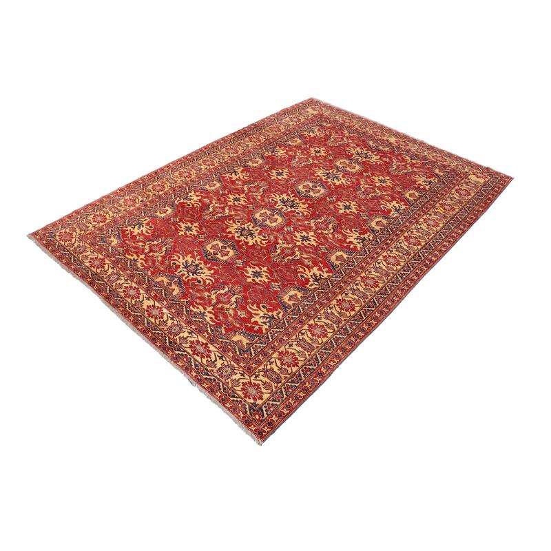 Southwestern Super Kazak Phoenix Red/Gold Hand Knotted Wool Rug - 9'9'' x 13'3''