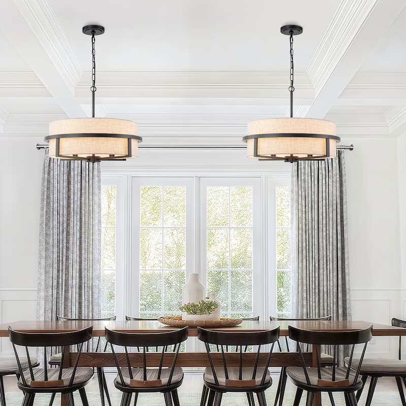 Starsky 4-Light Modern Drum Fabric Kitchen Island Chandelier