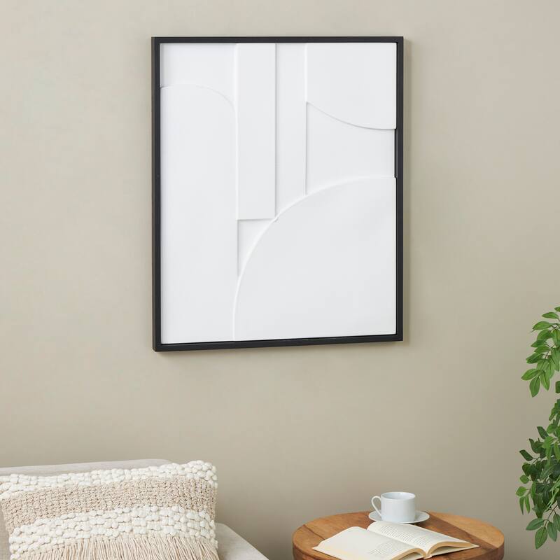 White or Cream Wood Geometric Wall Decor with Brown or Black Wood Frame - White/Black