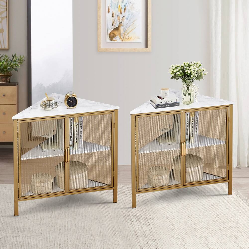 Javlergo Set of 2 Modern Corner Table, Triangle Storage Shelf for Living Room Bedroom Enterway