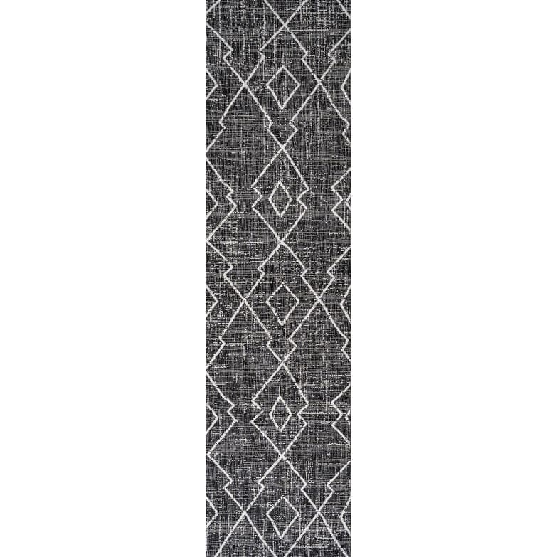 JONATHAN Y Derya Tribal Diamond Trellis Indoor/Outdoor Area Rug - 2 X 10 - Black/Ivory