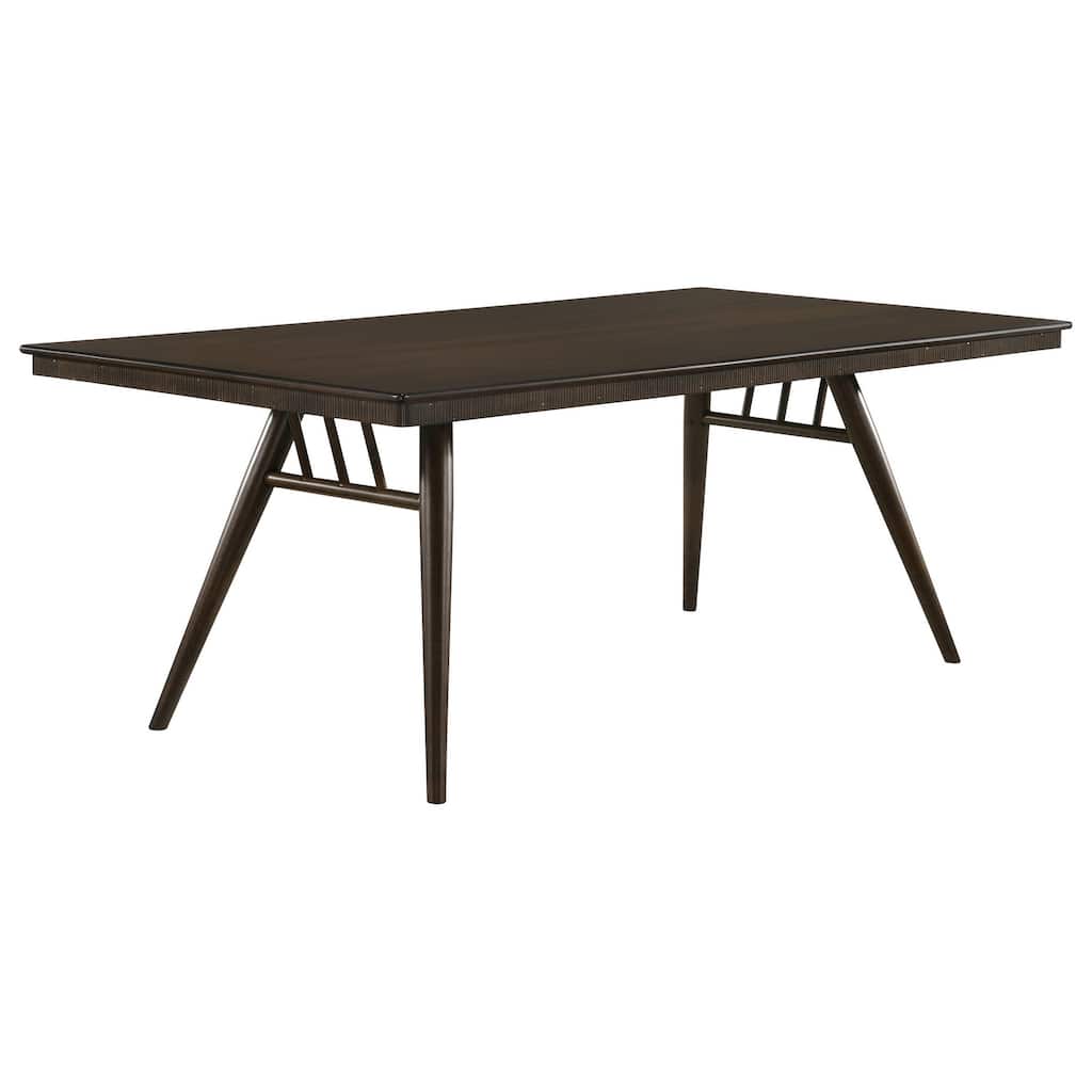 Oss 80 Inch Rectangular Dining Table, Fluted Apron, Dark Walnut Brown Wood