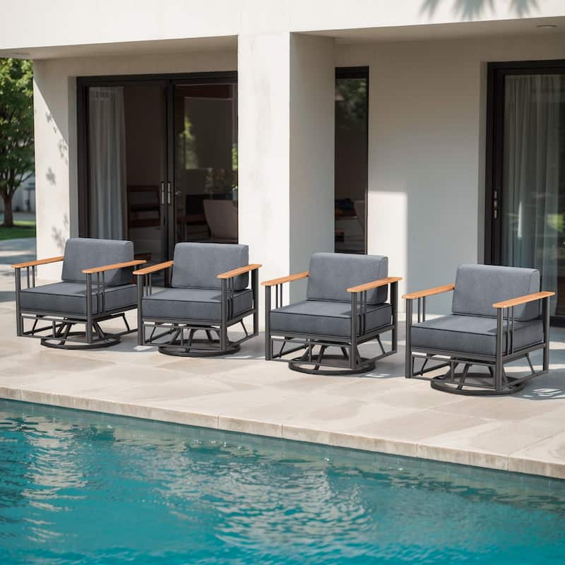 Puffin Metal Frame Outdoor Swivel Gliding Chairs with 6-Inch Thick Olefin Cushions - 4-Piece - Black/Dark Gray