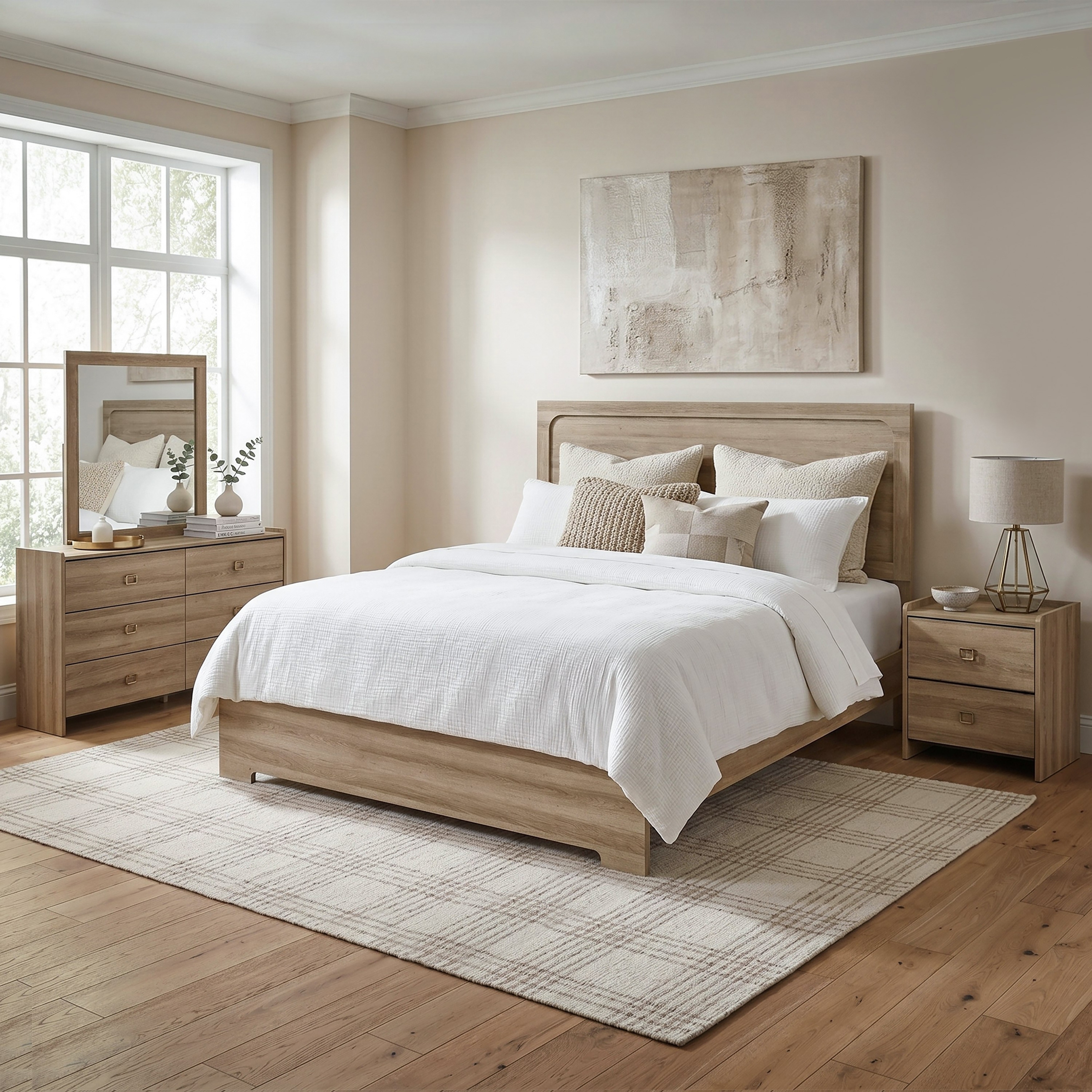 Furniture of America Valio Modern 4-Piece Dusty Oak Wood Bedroom Set