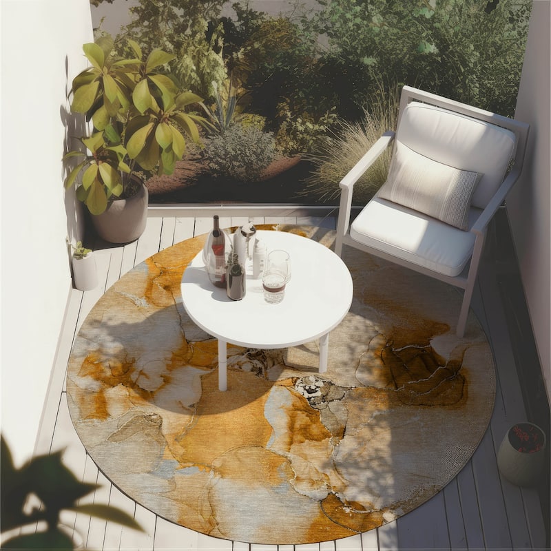 Machine Washable Indoor/ Outdoor Abstract Watercolor Chantille Rug