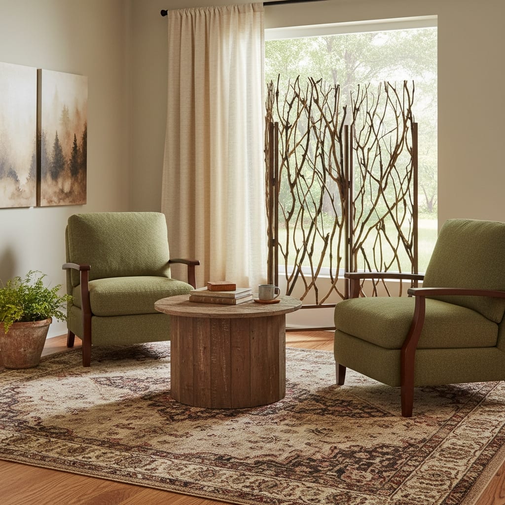 HomeRoots 70" Brown Wood Branches Folding Three Panel Screen Room Divider - 58' X '70' X '1