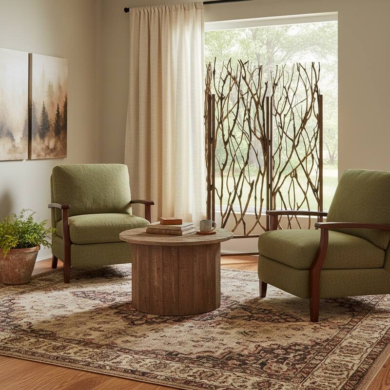 HomeRoots 70" Brown Wood Branches Folding Three Panel Screen Room Divider - 58' X '70' X '1