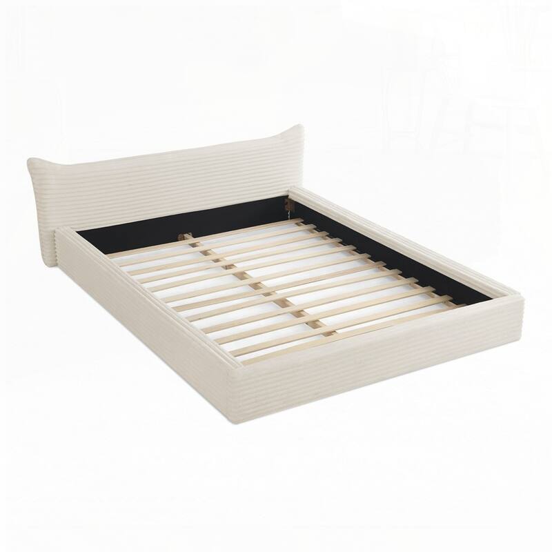 Grounded Platform Bed with Decorative Curved Headboard and Solid Wood Frame