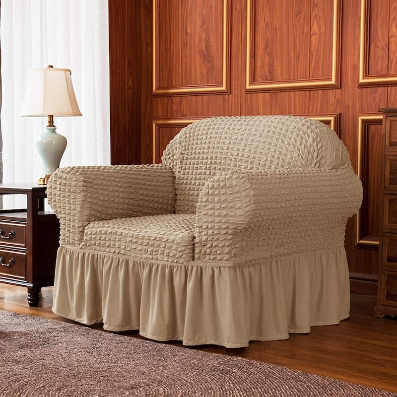 Subrtex 1 Piece Armchair Slipcover Seersucker Skirt Stretch Spandex Furniture Protector