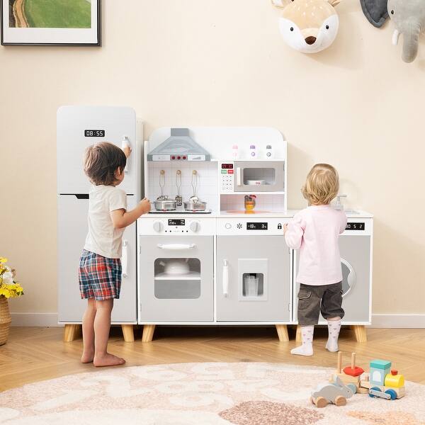 slide 2 of 9, Kids 3 in 1 Kitchen Playset with Refrigerator Kitchen Set and Washing Machine - 47.5" x 12" x 35.5" Kids