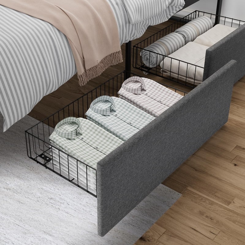 Upholstered Bed Frame with 2 Storage Drawers