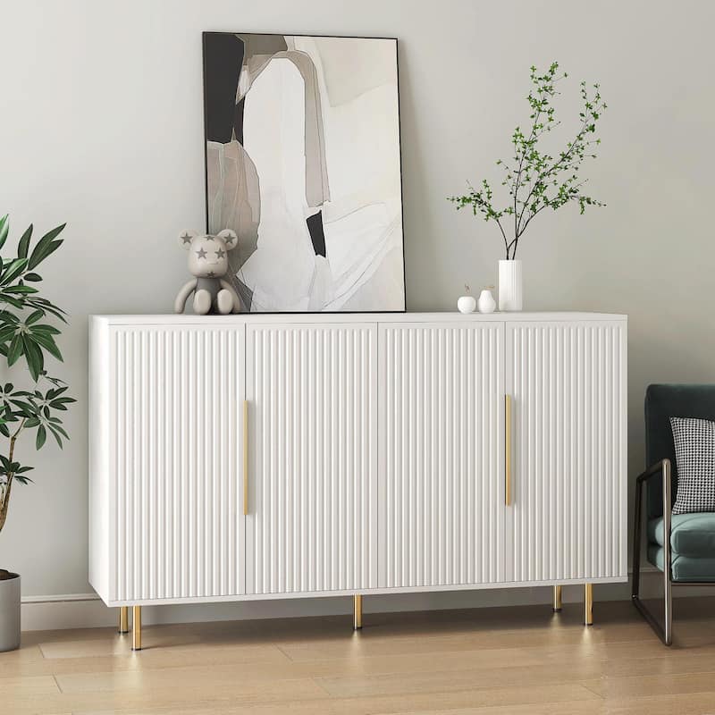Modern Fluted Sideboard Buffet Cabinet with Adjustable Shelves and Ample Storage