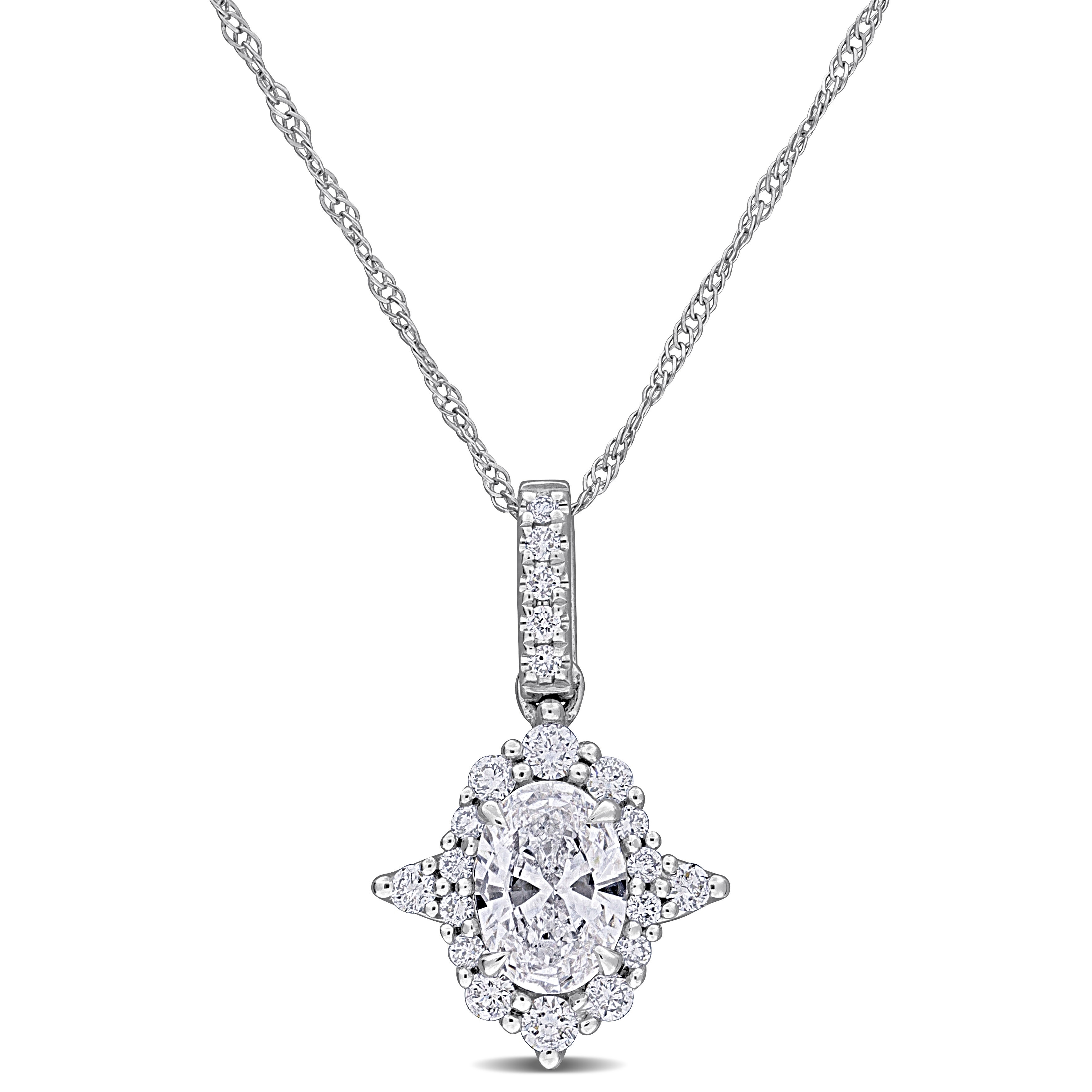 Miadora 3/4ct TW Oval Round-Cut Lab-Grown Diamond Halo Drop Earrings in 14k White Gold