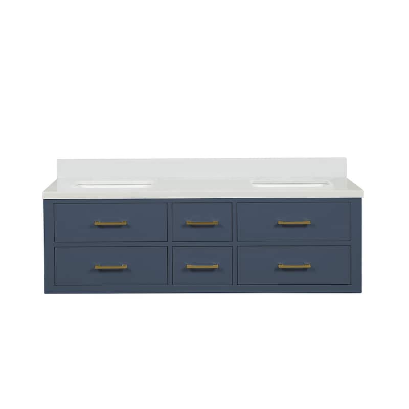 Castor 60 in W x 22 in D Black Double Bath Vanity and Cultured Marble Top - 60 - Blue