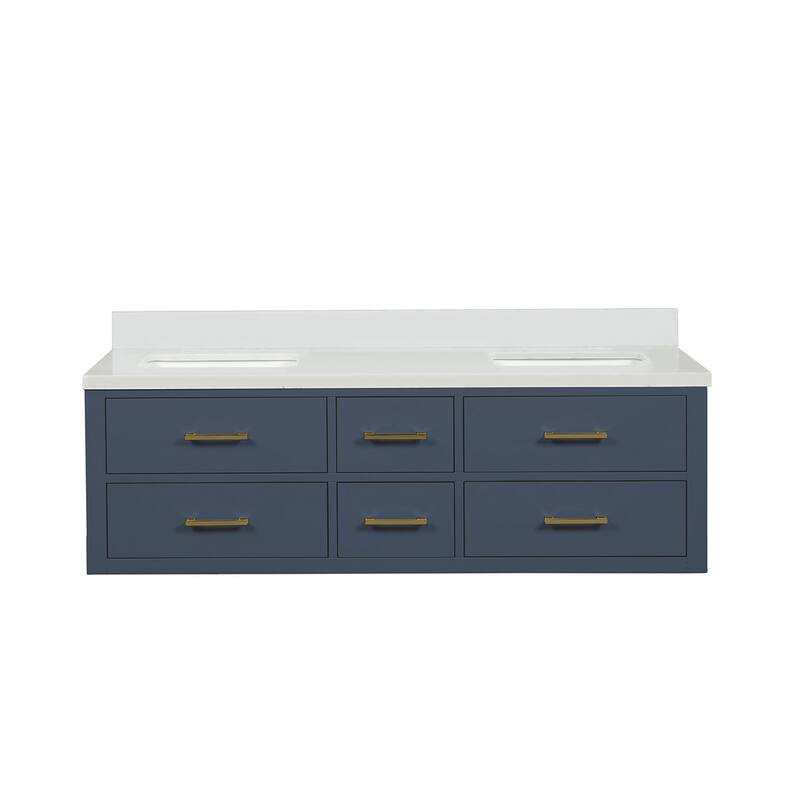 Castor 60 in W x 22 in D Black Double Bath Vanity and White Quartz Top - 60 - Blue