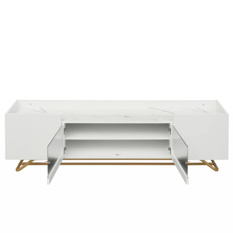 Sleek Design TV Stand with Fluted Glass, Contemporary Entertainment Center for TVs Up to 70"