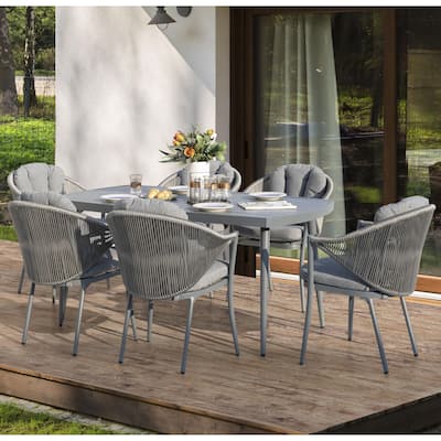 Outdoor Patio 7-Piece Dining Set with Seat and Cushions
