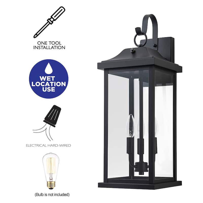 C Cattleya 22 inch Large Matte Black Dusk to Dawn Outdoor Wall Lights With Clear Tempered Glass