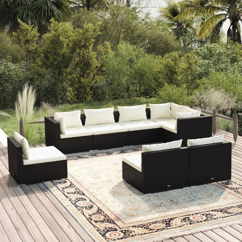 vidaXL Patio Lounge Set Outdoor Sectional Sofa Set Table Garden Poly Rattan - 27.6" x 27.6" x 23.8" - Black 8 Piece