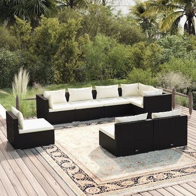 vidaXL Patio Lounge Set Outdoor Sectional Sofa Set Table Garden Poly Rattan - 27.6" x 27.6" x 23.8"
