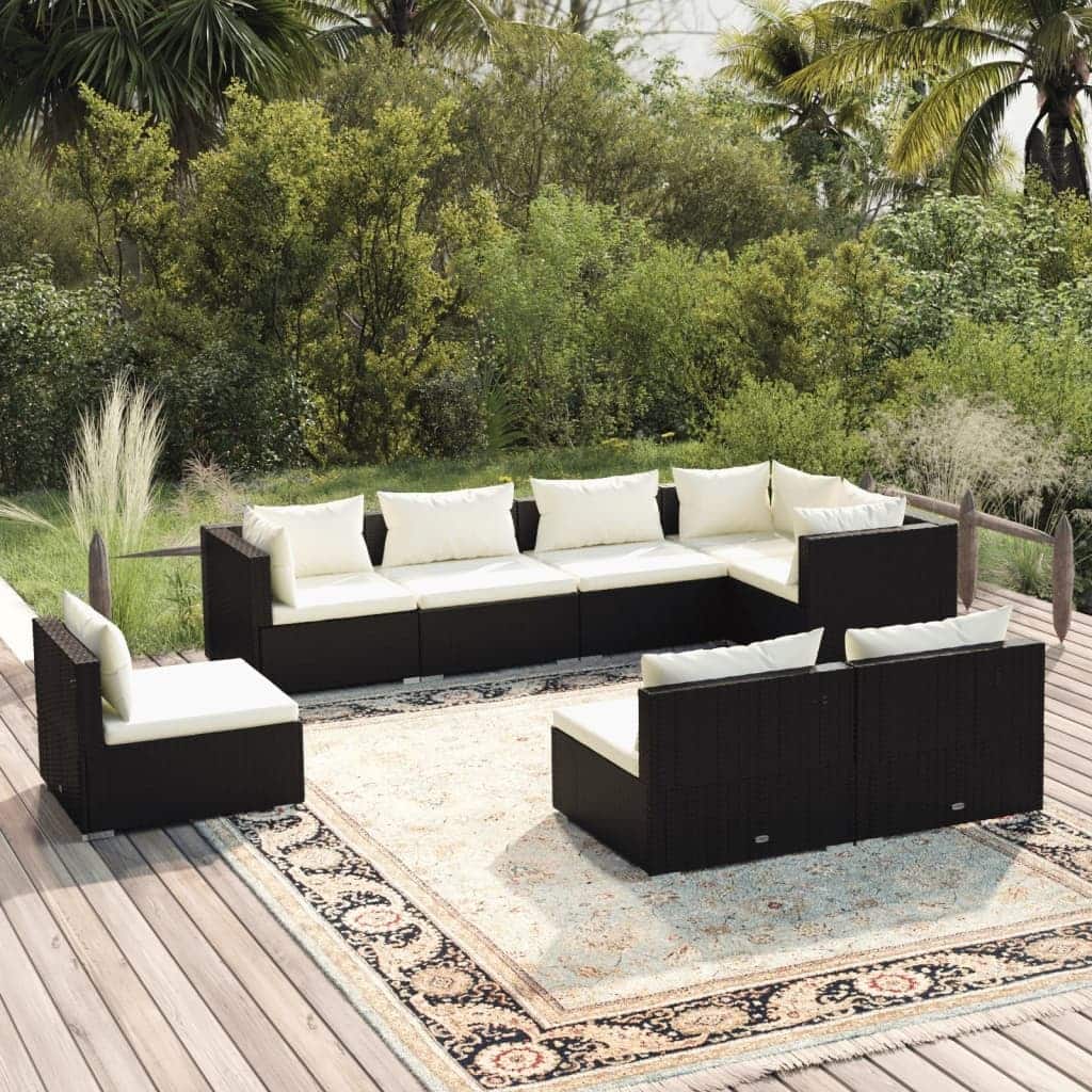 vidaXL Patio Lounge Set Outdoor Sectional Sofa Set Table Garden Poly Rattan - 27.6" x 27.6" x 23.8"