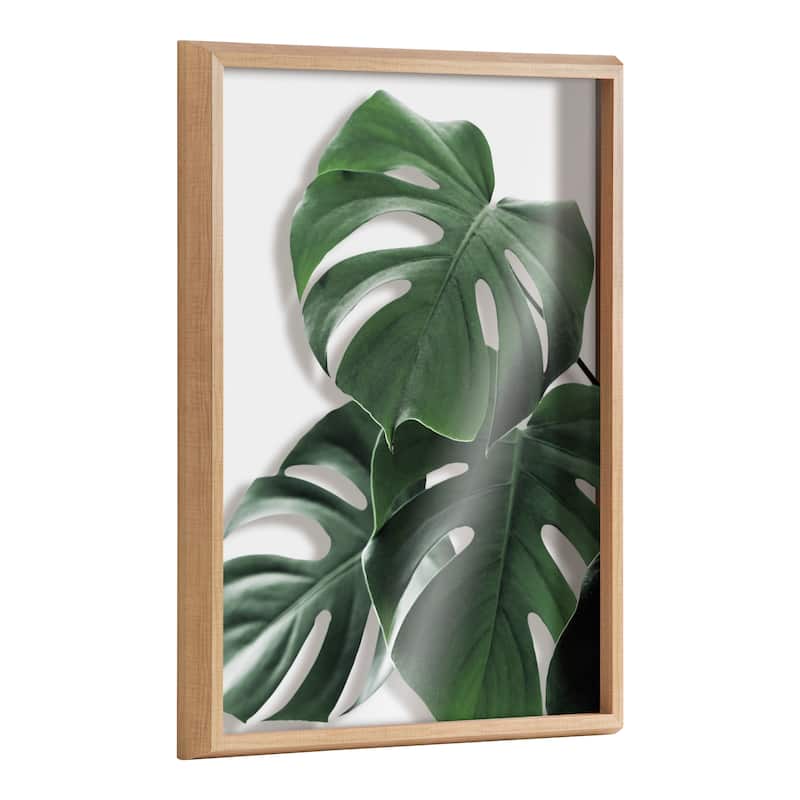 Kate and Laurel Blake Monstera Leaves Printed Glass by Amy Peterson - 18x24 - Brown