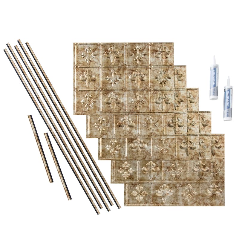 FASÄDE Fleur de Lis Decorative Vinyl Backsplash Panel - 15 Sq Ft Kit - Bermuda Bronze