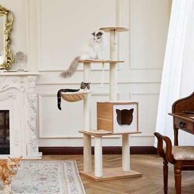 Modern Multi-Level Wooden Cat Tree With Sisal Scratching Posts