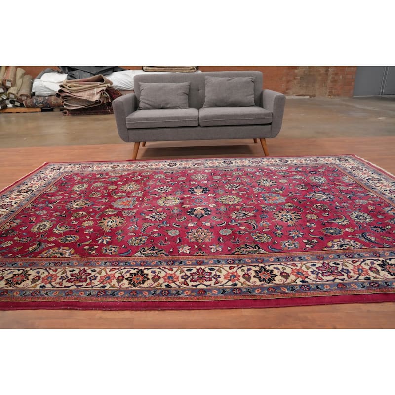 Hand Knotted Oriental 100% Wool Carpet Traditional Floral Pink Tabriz Area Rug - 10' 5'' X 7' 0''