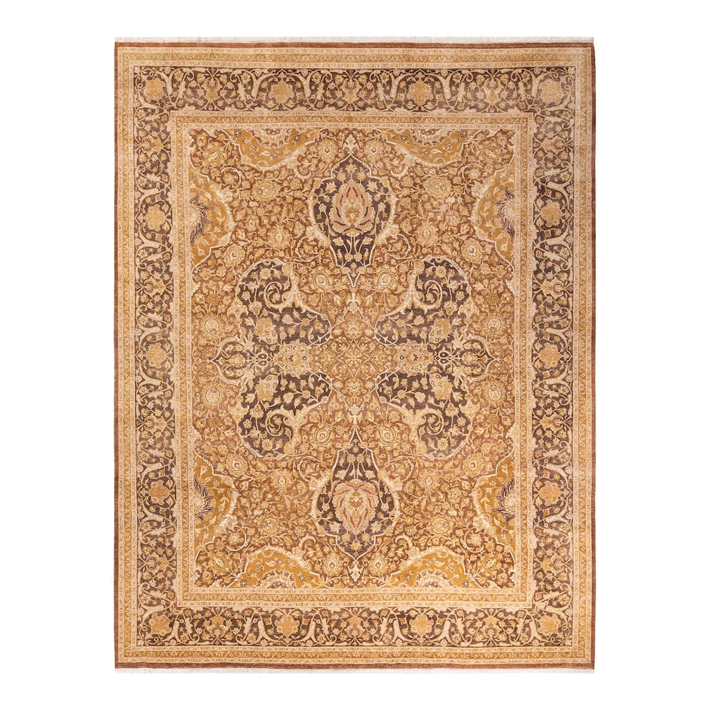 Overton Hand Knotted Wool Vintage Inspired Traditional Mogul Yellow Area Rug - 8' 3" x 10' 8"