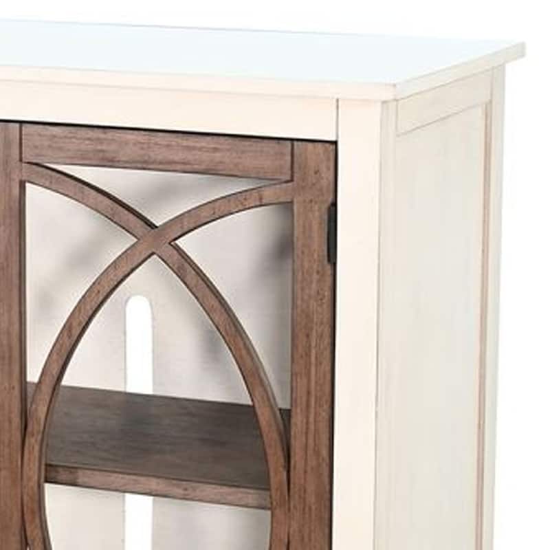 Ketty Accent Cabinet with Glass Doors, White Brown Mahogany Mindy Wood