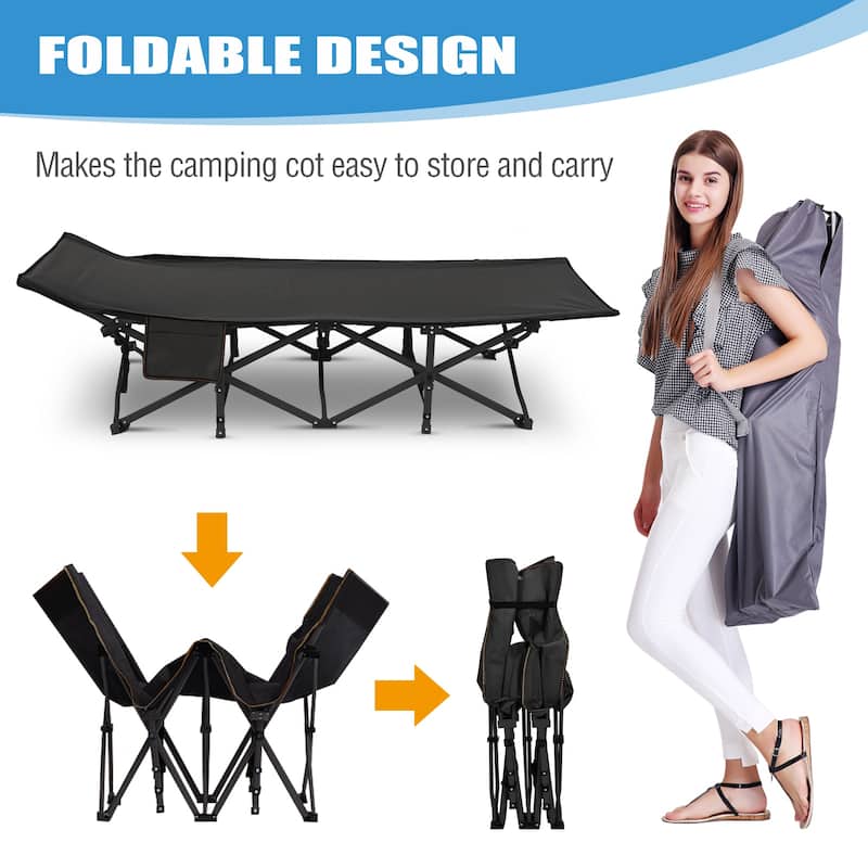 DoCred Folding Camping Cot W/Mat for Adults, Travel Bed with Carry Bag