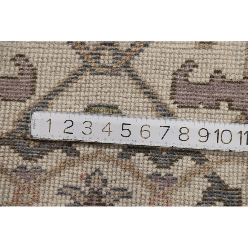 All-Over Ivory Oushak Indian Runner Rug Hand-Knotted Wool Carpet - 2'7"x 8'0"