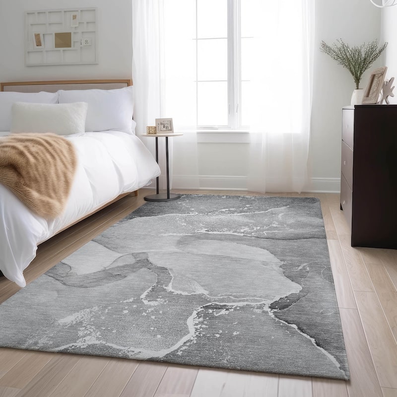 Premium Washable Super Soft Abstract Flow Contemporary Mayfield Rug - Gray - 3' x 5' - Rectangle