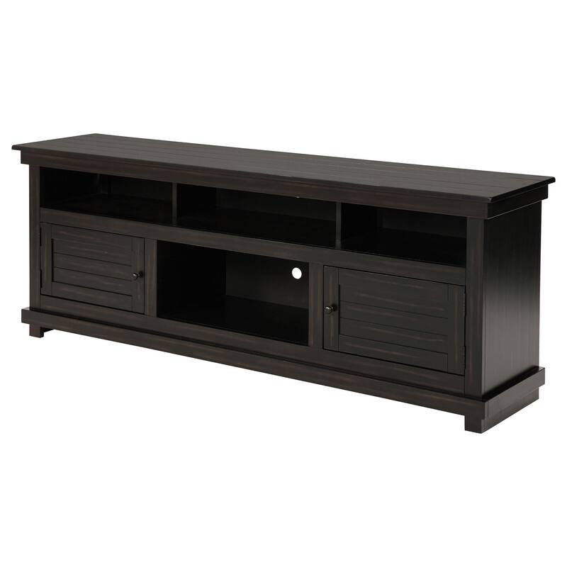 Ayne TV Stand Media Cabinet, 2 Doors and 4 Shelves, Black Wood 70 Inch