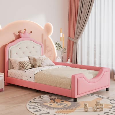 Cute Princess Twin Size PU Leather Upholstered bed