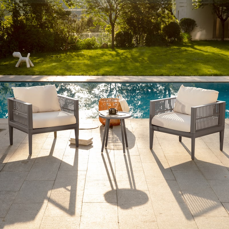 Werph 3 Pieces Patio Furniture Set, Outdoor Furniture Patio Set with Washable Cushions Balcony Furniture Patio Chairs Set - Grey