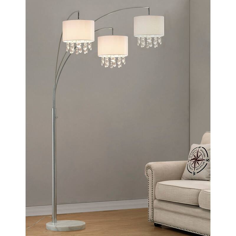 Silver Orchid Ferrari 3-light Crystal Pendants Arch Floor Lamp - Brushed Nickel /White shades