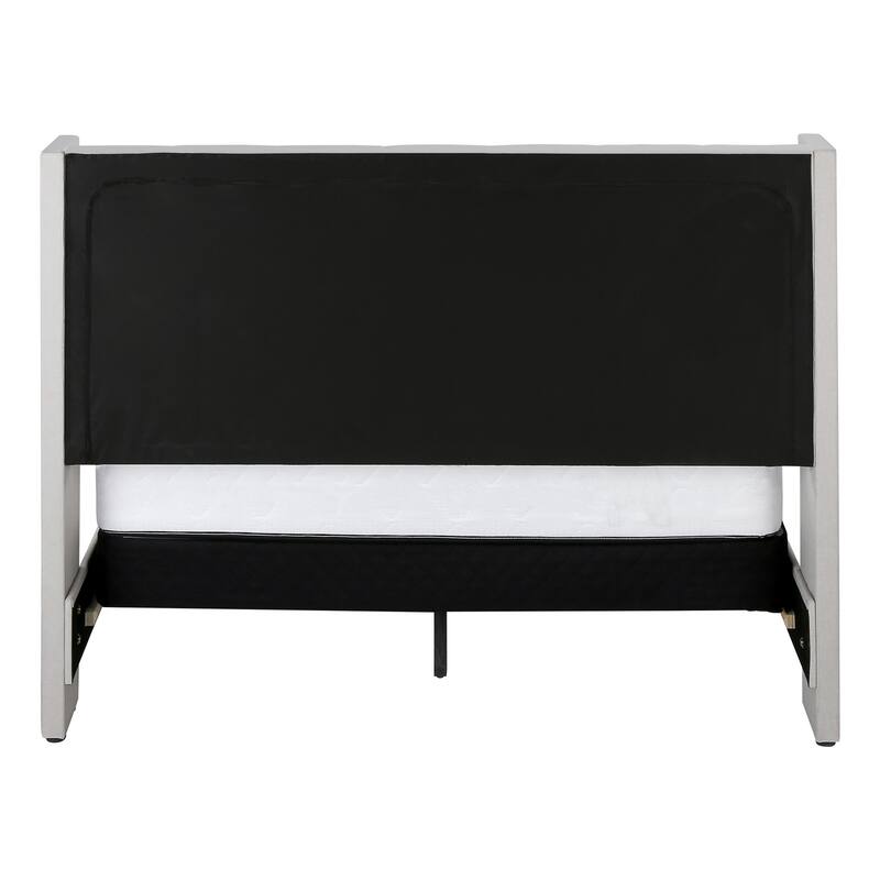 Brushed Gray Wooden Queen Bed Frame with LED Headboard Light and Durable Slats for Stylish Bedrooms