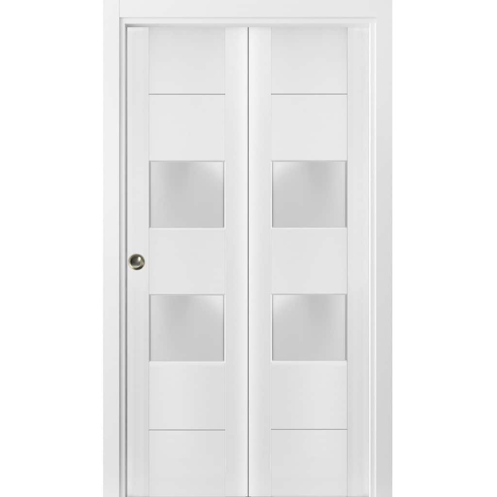 SartoDoors Lucia 4010 | Closet Door Bi-fold Door | Solid Wood w/ Glass | Hardware Set | 18x80, White Silk Bedroom Door