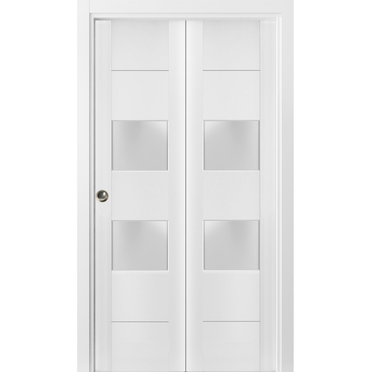 SartoDoors Lucia 4010 | Closet Door Bi-fold Door | Solid Wood w/ Glass | Hardware Set | 18x80, White Silk Bedroom Door