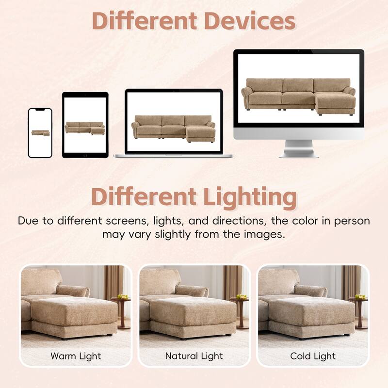 L-Shaped Modular Sectional Sofa with Ottoman, High Density Foam 4 Seater Sofa, Chenille Sofa with USB & Type-C Charger Ports