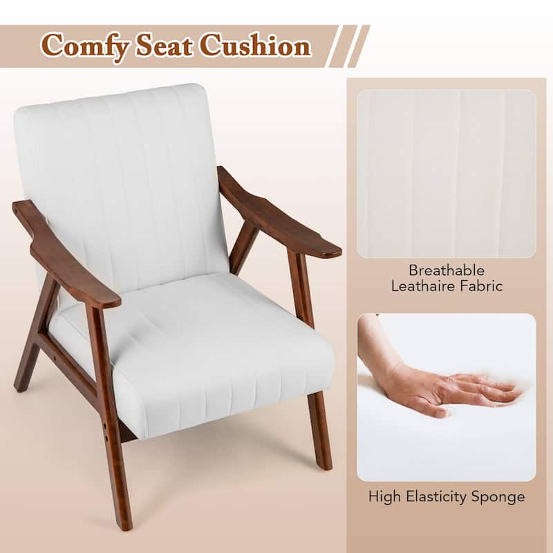 Gymax Modern Accent Chair Leathaire Leisure Armchair w/ Rubber Wood