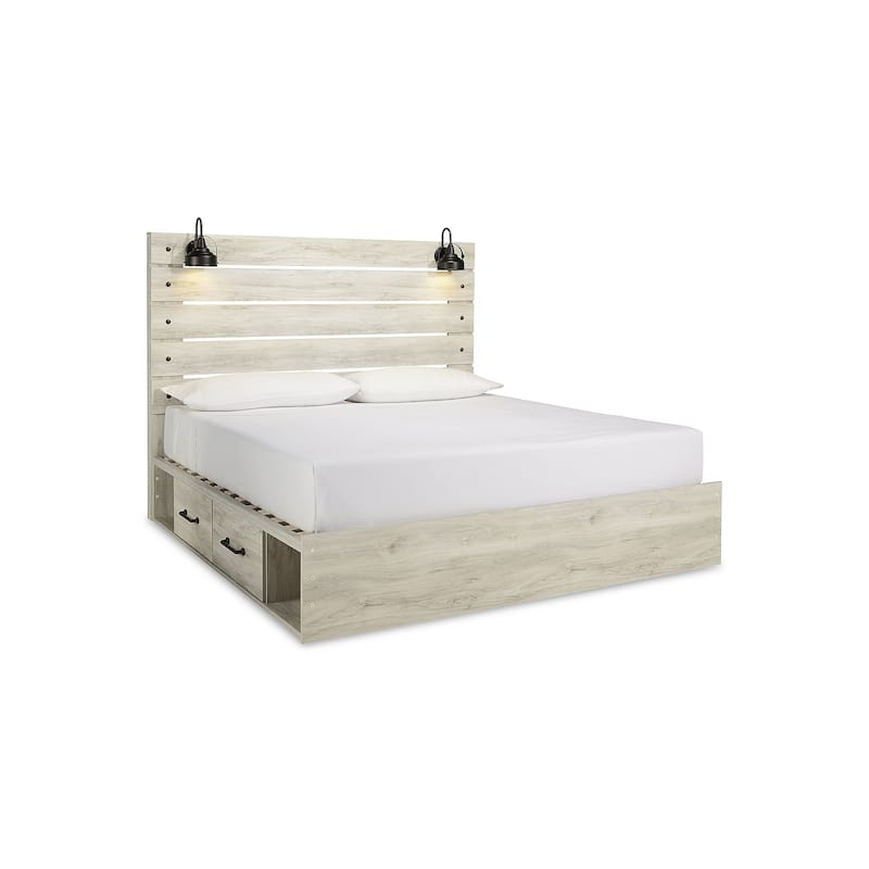 Cambeck Whitewash Panel Bed With 2 Under Bed Storage Drawers