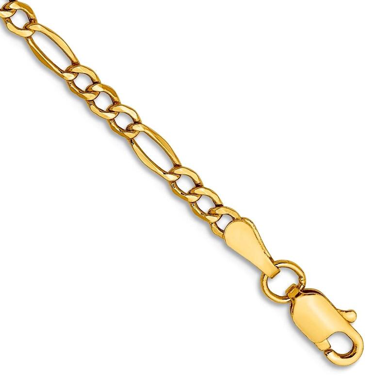 Curata Solid Yellow or White Gold 10" Classic Figaro Chain Anklet - 10k or 14k - 3mm sizes - 2.5 mm - Yellow - 14k