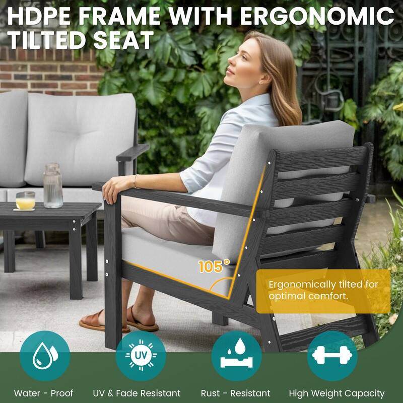 7-Piece HDPE Patio Conversation Seating Set with Cushions - 7-Pieces