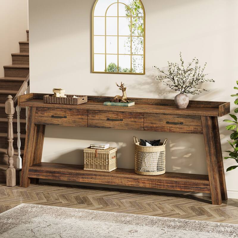 70.9-Inch Console Table with 3-Drawer, 2-Tier Sofa Table for Entryway - Dark Brown