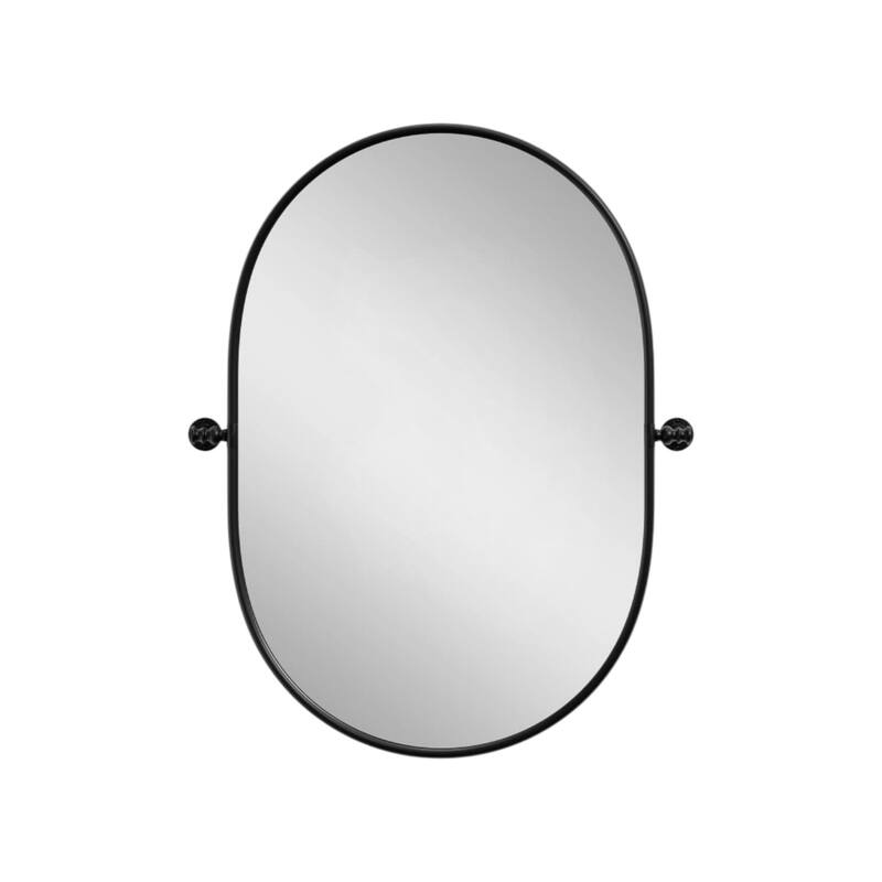 HomeRoots 32" Black Aluminum Oval Adjustable Tilting Framed Accent Mirror - 23.00 in. x 32.00 in. x 1.56 in.