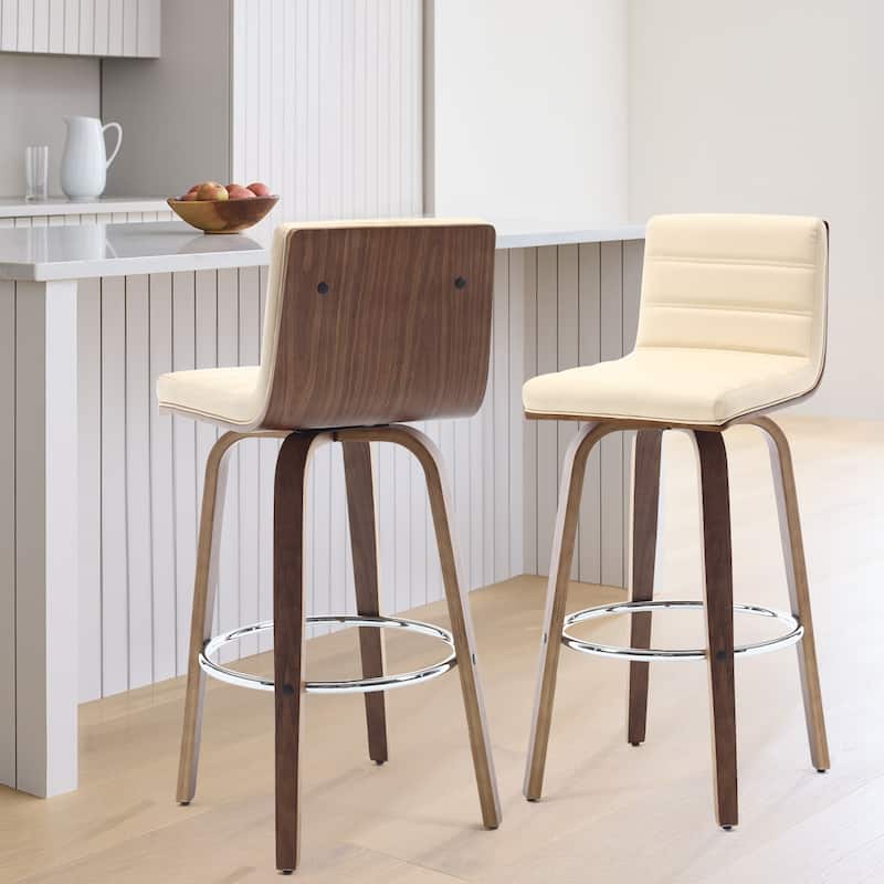 Faux Leather & Wood Swivel Bar Stools/ Counter Stool Set of 2